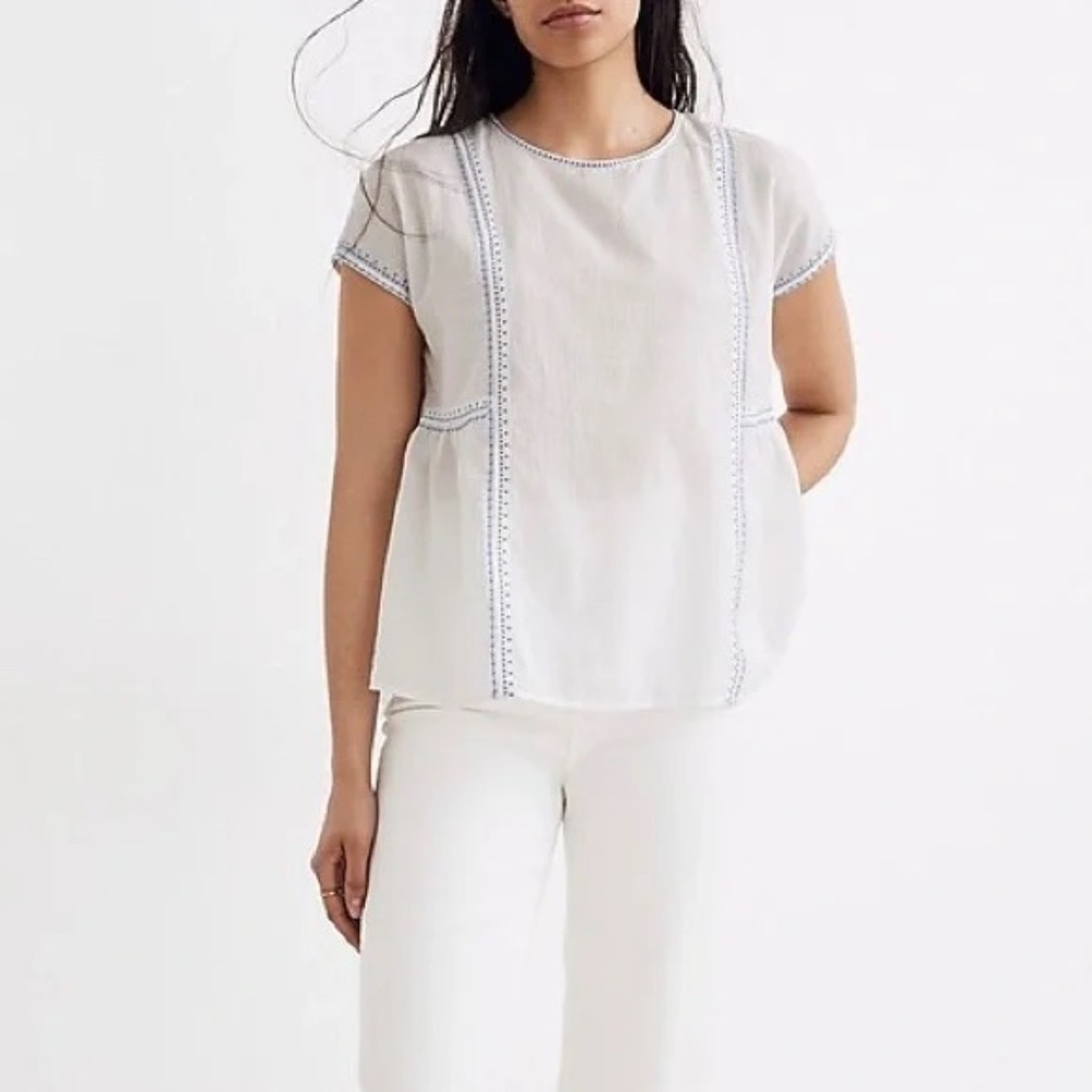 Madewell Embroidered Crewneck Folk Top Size Small